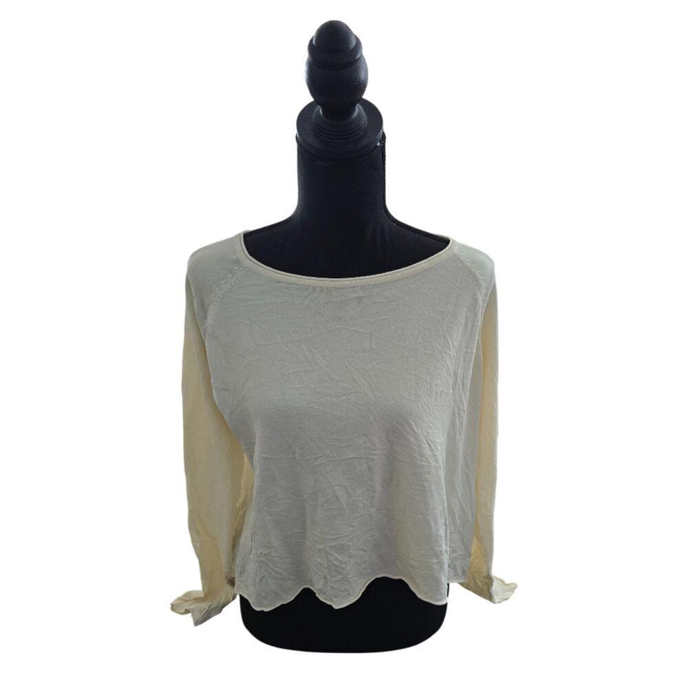 CHERRY Cream Long Sleeve Knit Top Back Slit Minimalist Small